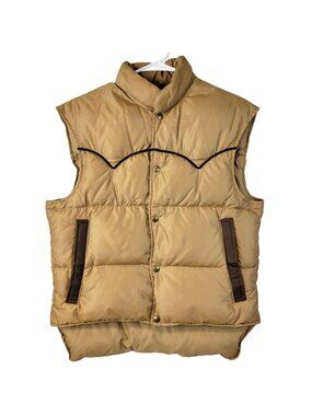 Vintage 70s Down Puff Vest Jacket Men Medium Brown Western Outdoors Coat Winter
